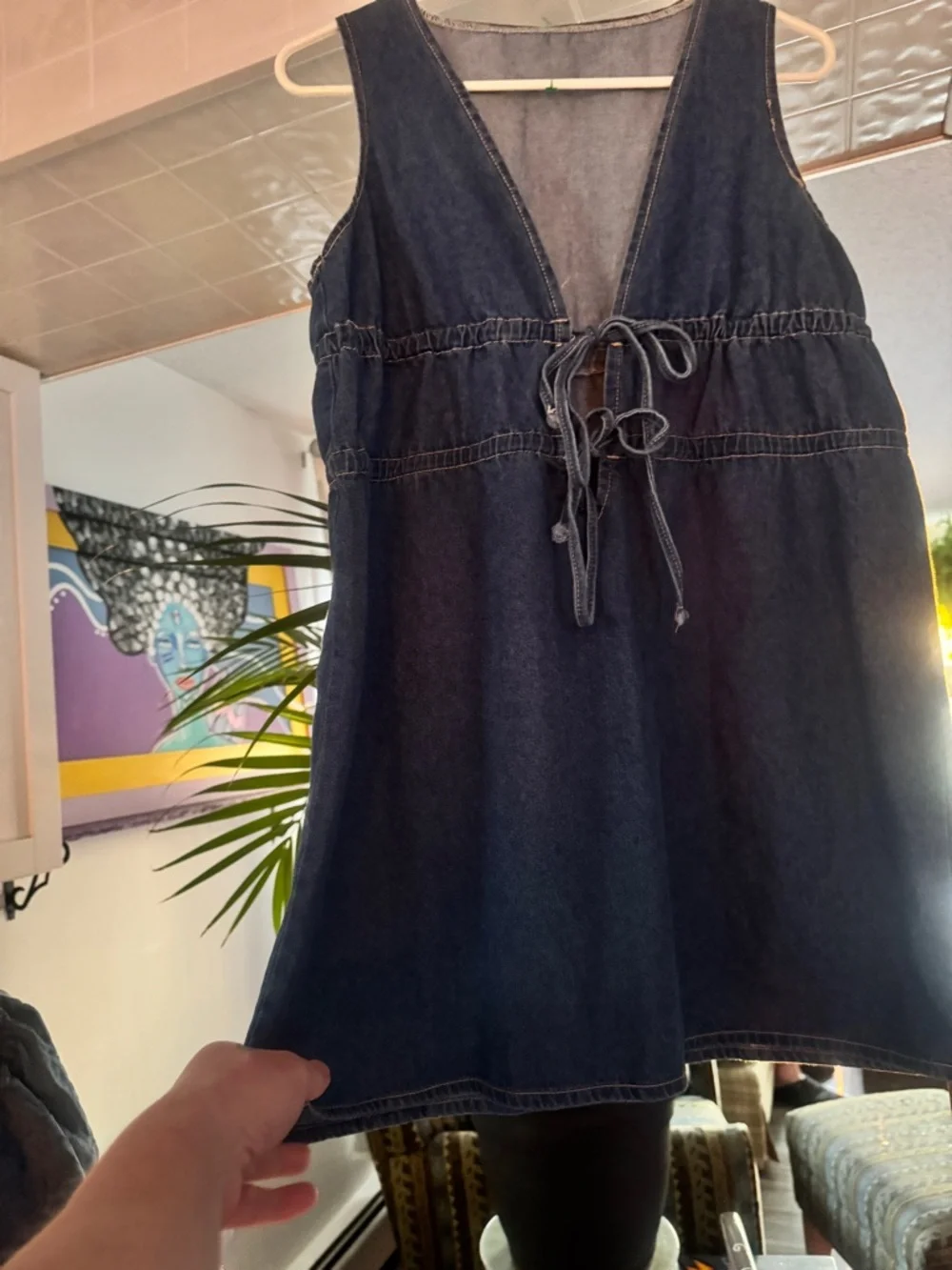 NWT Missguided Denim Tie-Front Mini Dress - Retro 90s Style - L - Picture 7 of 7